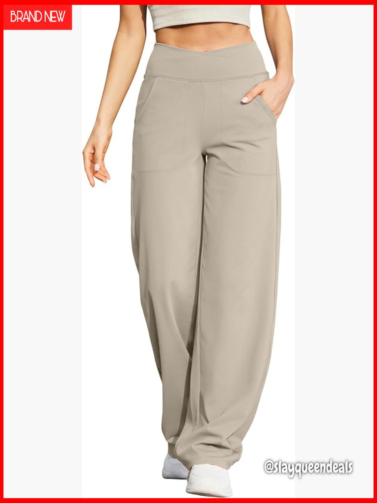 Wide Leg Yoga Pants With Pockets High Waist Lounge Pants 4 Way Stretch